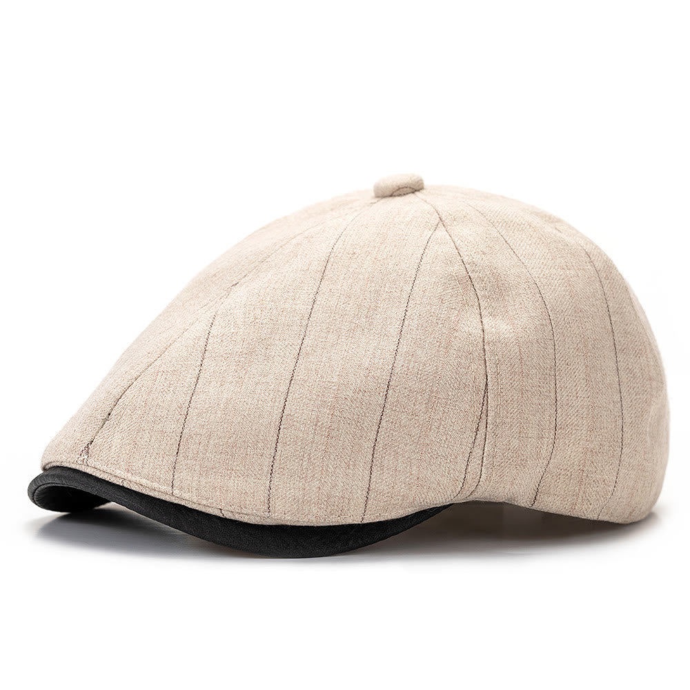 Summer Retro Striped Texture Contrast Brim Beret Hat - Off-white - Adjustable(22 1/2"-24") - image 0