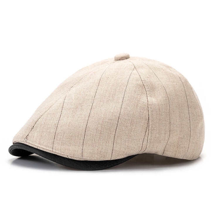 Summer Retro Striped Texture Contrast Brim Beret Hat - Off-white - Adjustable(22 1/2"-24") - image 0