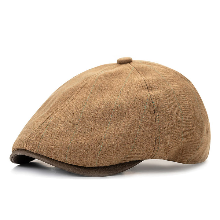 Summer Retro Striped Texture Contrast Brim Beret Hat - Khaki - Adjustable(22 1/2"-24") - image 1