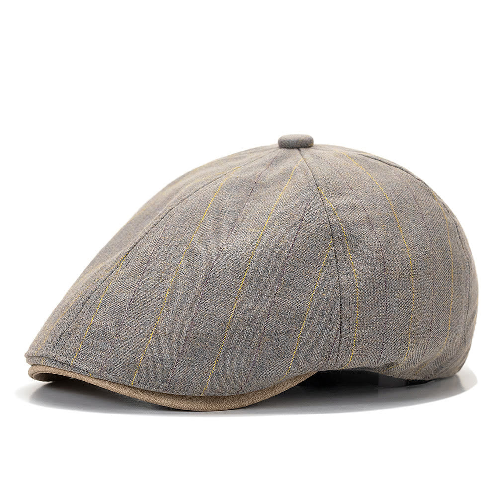 Summer Retro Striped Texture Contrast Brim Beret Hat - Light Grey - Adjustable(22 1/2"-24") - image 4