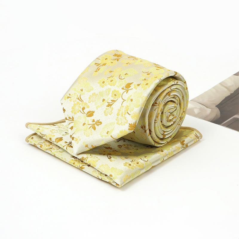 Men's Neutral Floral Jacquard Necktie And Pocket Square Set - image 5