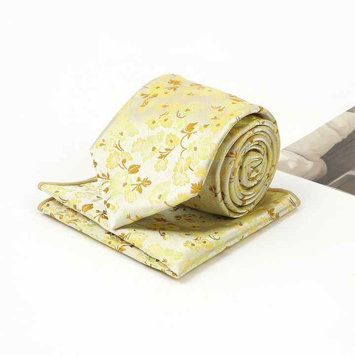 Men's Neutral Floral Jacquard Necktie And Pocket Square Set - image 5