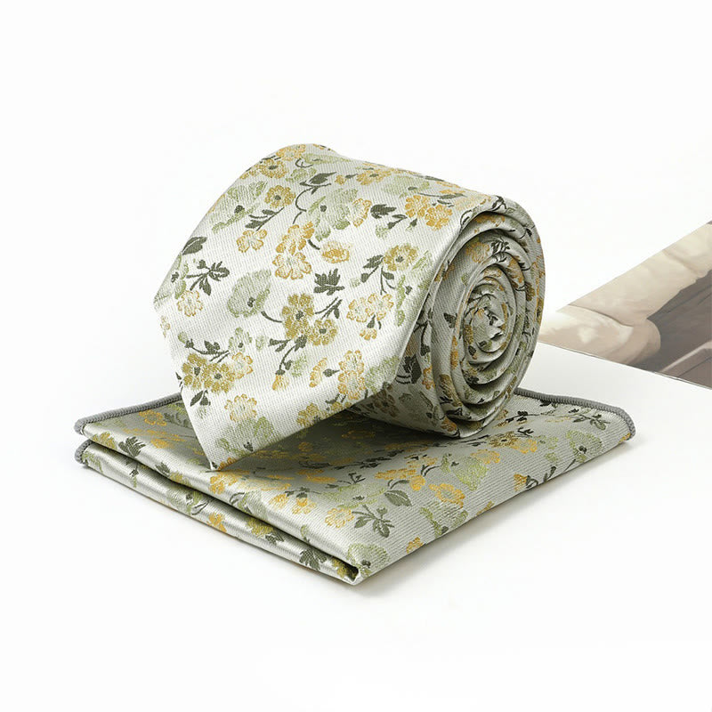 Men's Neutral Floral Jacquard Necktie And Pocket Square Set - image 7
