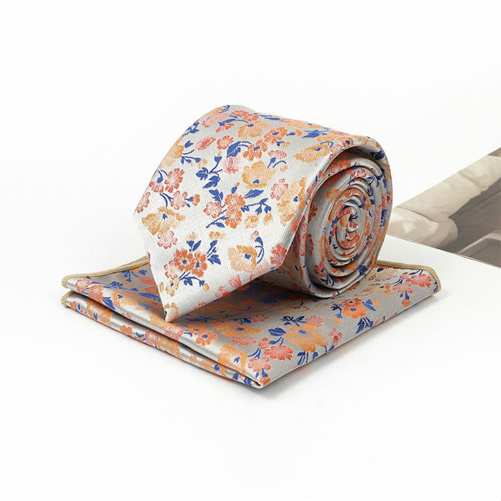 Men's Neutral Floral Jacquard Necktie And Pocket Square Set - image 3