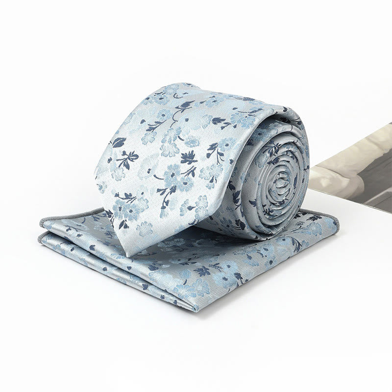 Men's Neutral Floral Jacquard Necktie And Pocket Square Set - image 1