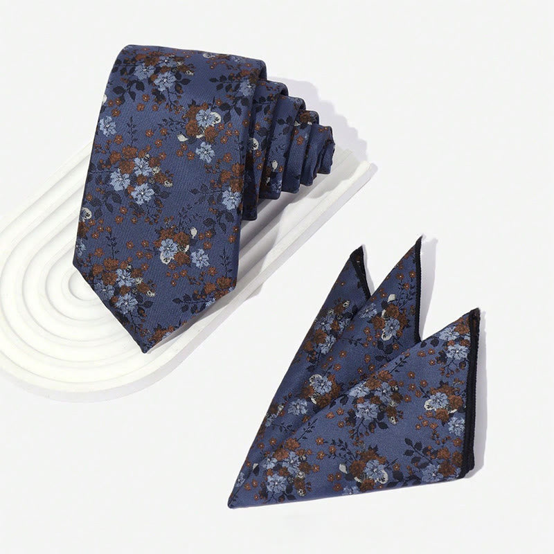 Men's Vintage Floral Jacquard Necktie And Pocket Square Set - image 1