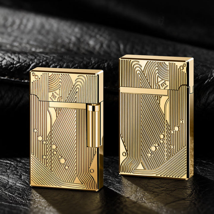 Luxury Line Carving Alloy Butane Lighter - Titanium Gold - image 1