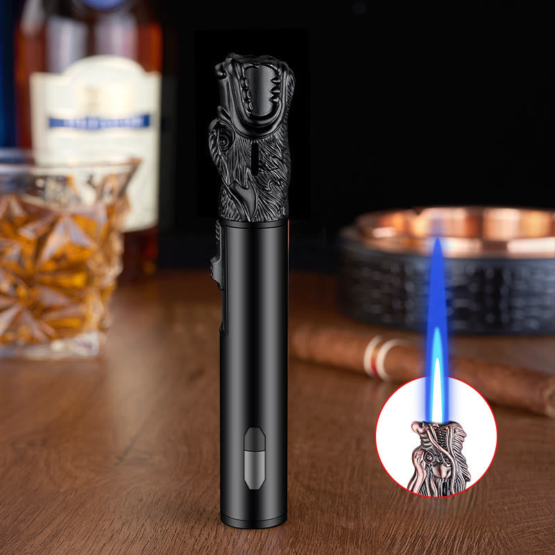 Wolf Head Relief Straight Flame Butane Lighter - Black - image 3