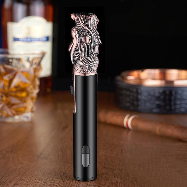 Dragon Head Relief Straight Flame Butane Lighter - Red Bronze - image 0