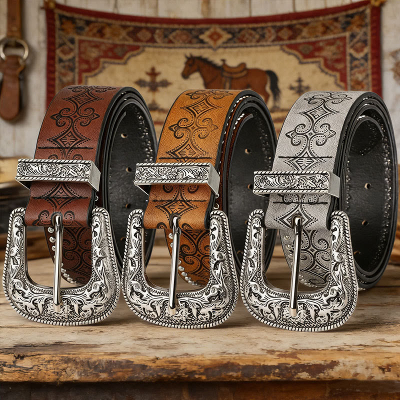 Western Pattern Decorative Buckle Leather Belt - image 3