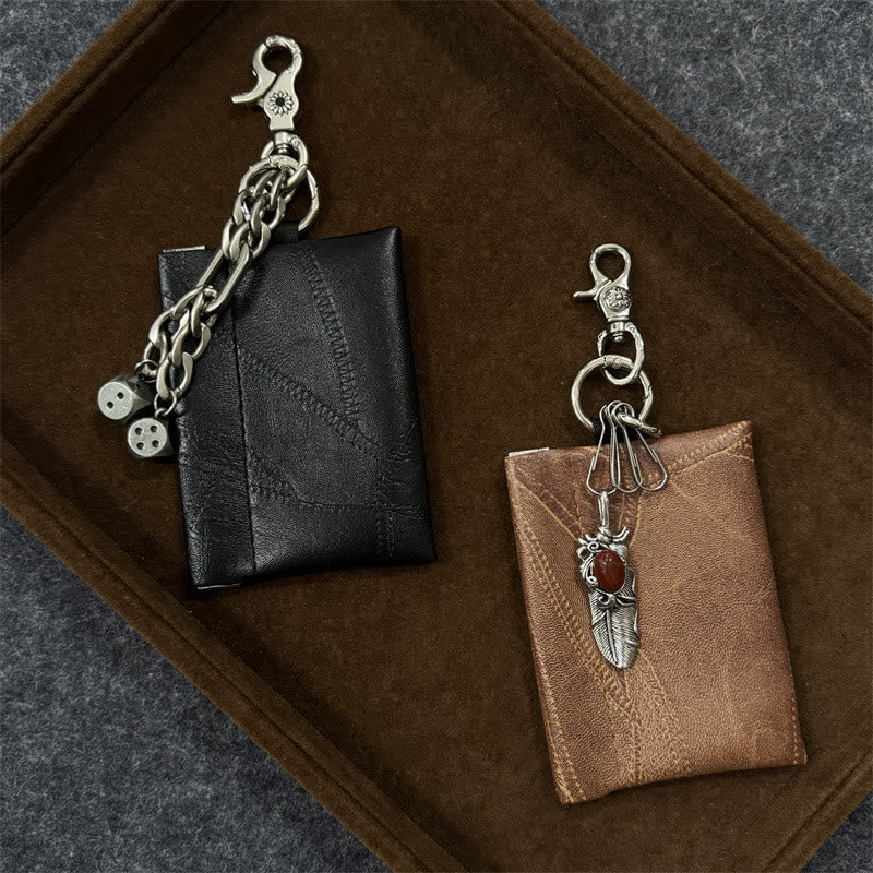 Vintage Chain Pendant Leather Card Holder Wallet - image 0