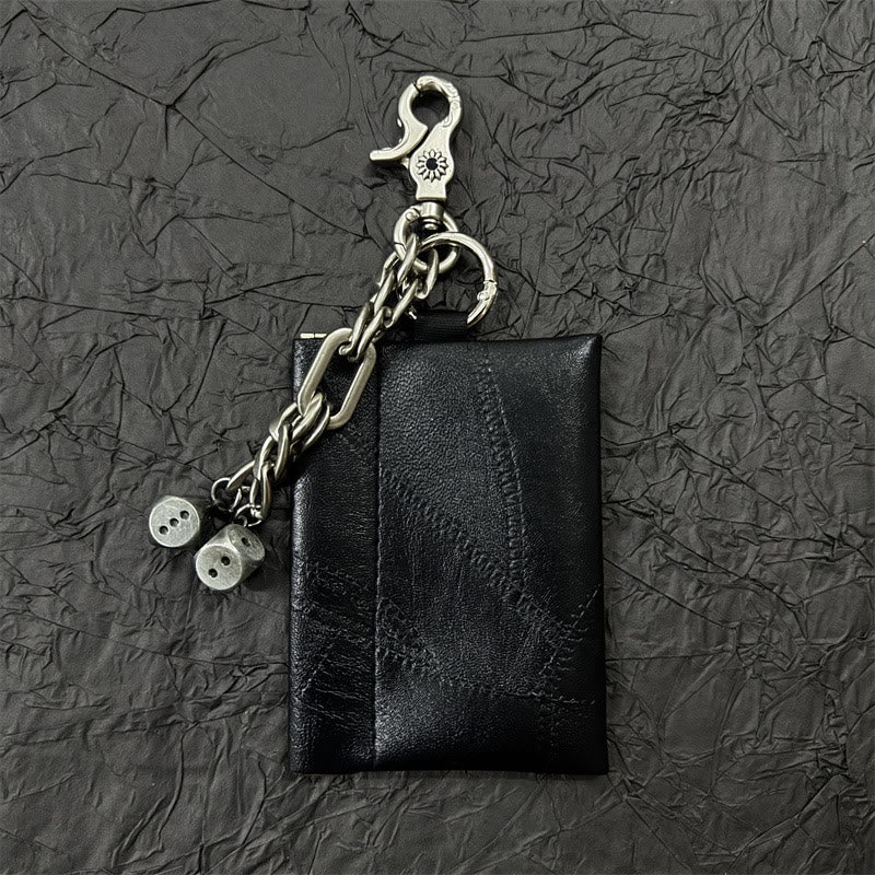 Vintage Chain Pendant Leather Card Holder Wallet - Black - image 1