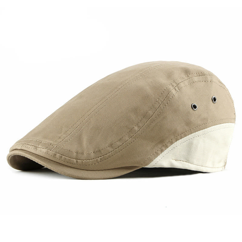 Summer Casual Contrast Panel Breathable Beret Hat - Khaki - Adjustable(21 5/8"-23 1/4") - image 0