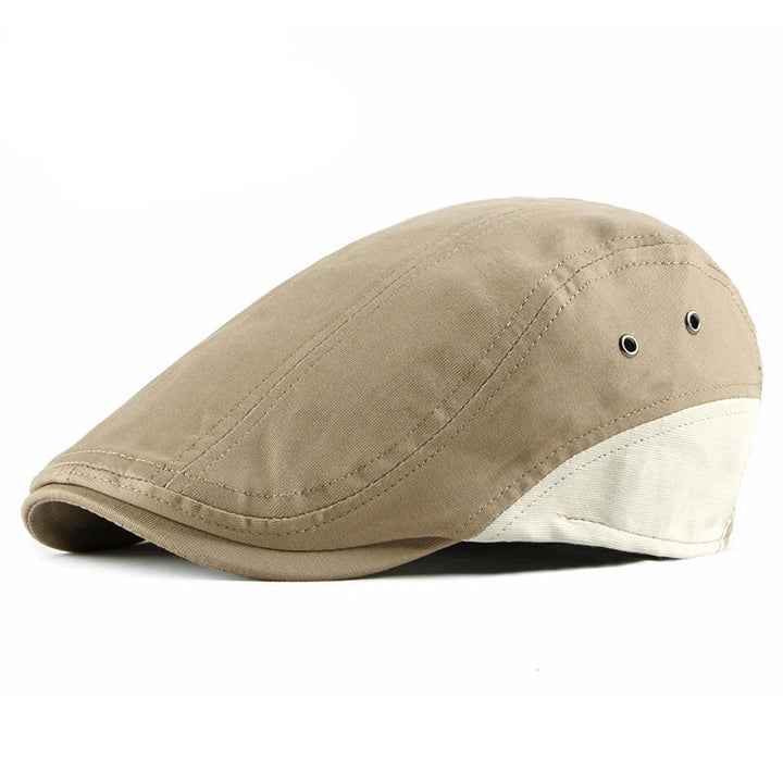 Summer Casual Contrast Panel Breathable Beret Hat - Khaki - Adjustable(21 5/8"-23 1/4") - image 0