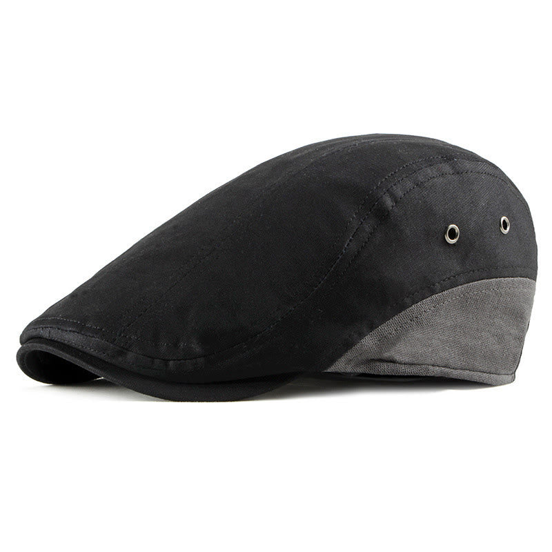 Summer Casual Contrast Panel Breathable Beret Hat - Black - Adjustable(21 5/8"-23 1/4") - image 3