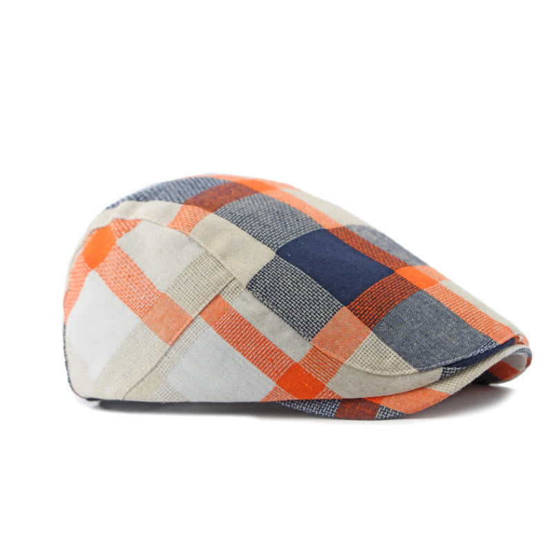 Summer Linen Plaid Breathable Beret Hat - image 3