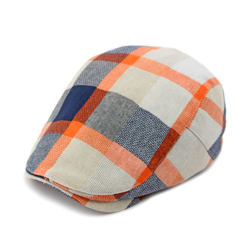 Summer Linen Plaid Breathable Beret Hat - image 1
