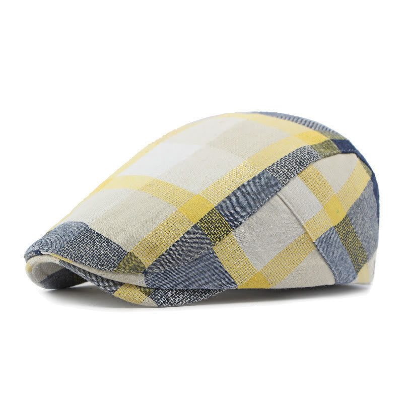 Summer Linen Plaid Breathable Beret Hat - Yellow - Adjustable(21 5/8"-23 1/4") - image 8
