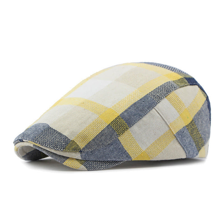 Summer Linen Plaid Breathable Beret Hat - Yellow - Adjustable(21 5/8"-23 1/4") - image 8