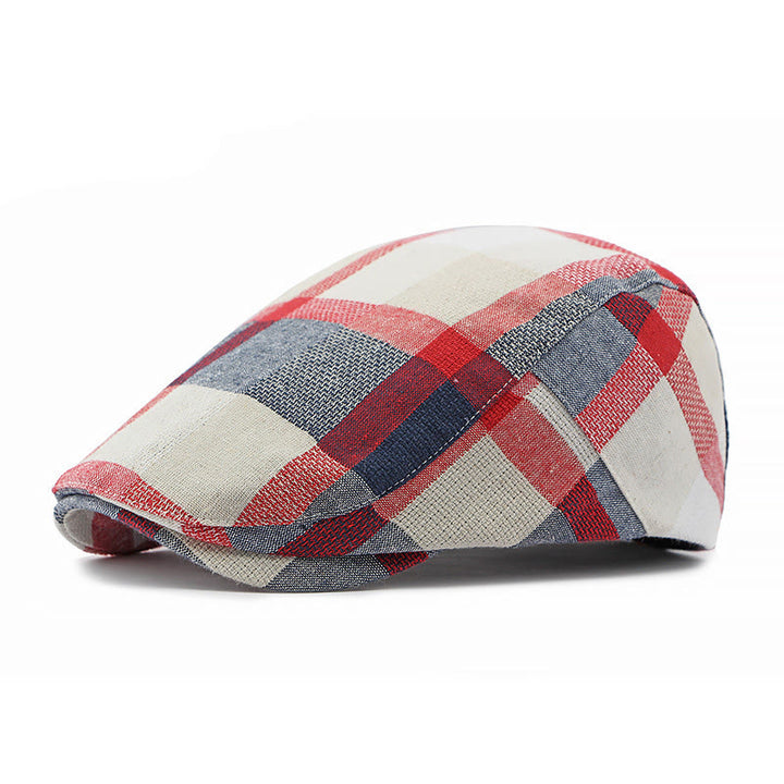 Summer Linen Plaid Breathable Beret Hat - Red - Adjustable(21 5/8"-23 1/4") - image 6