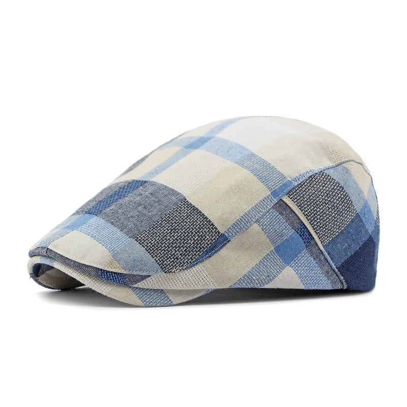 Summer Linen Plaid Breathable Beret Hat - Blue - Adjustable(21 5/8"-23 1/4") - image 7