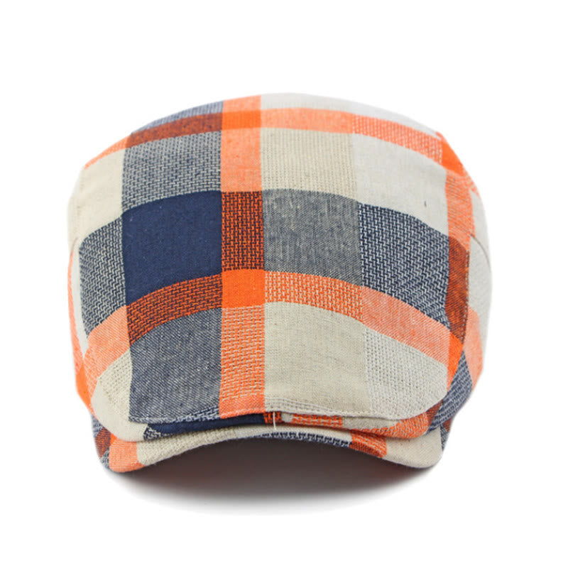 Summer Linen Plaid Breathable Beret Hat - image 2