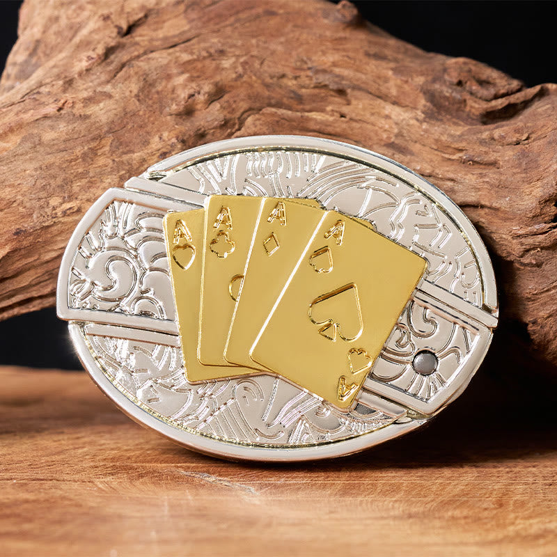 Men's DIY Gold & Silver Poker Hidden Folding Knife Buckle Leather Belt - Longhorn - Without Belt - Not Included Belt - image 0