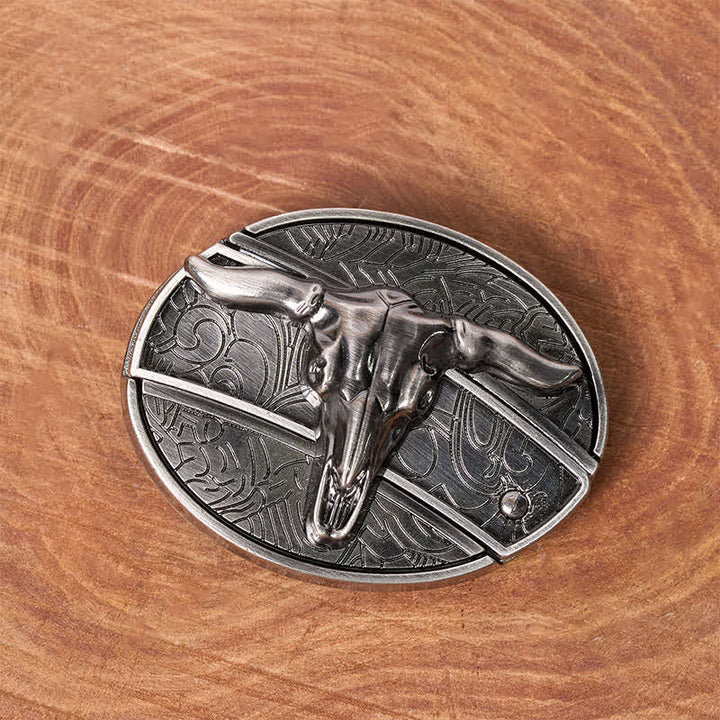 Men's DIY Rodeo Bull Hidden Folding Knife Buckle Leather Belt - image 2