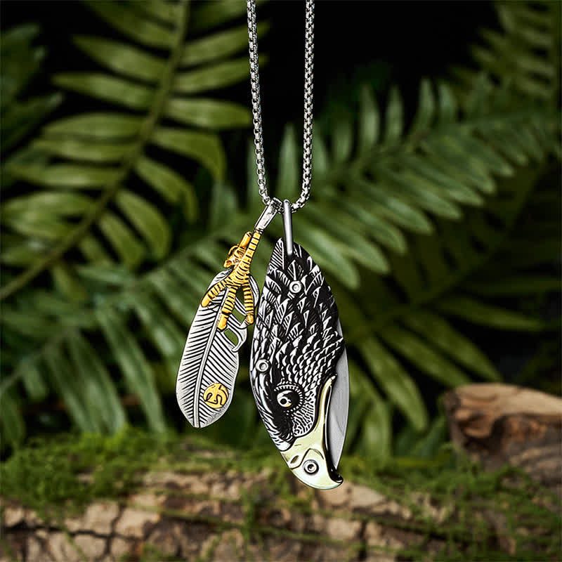 Eagle & Claw Feather Mini Tool Folding Knife Necklace - Eagle - image 0