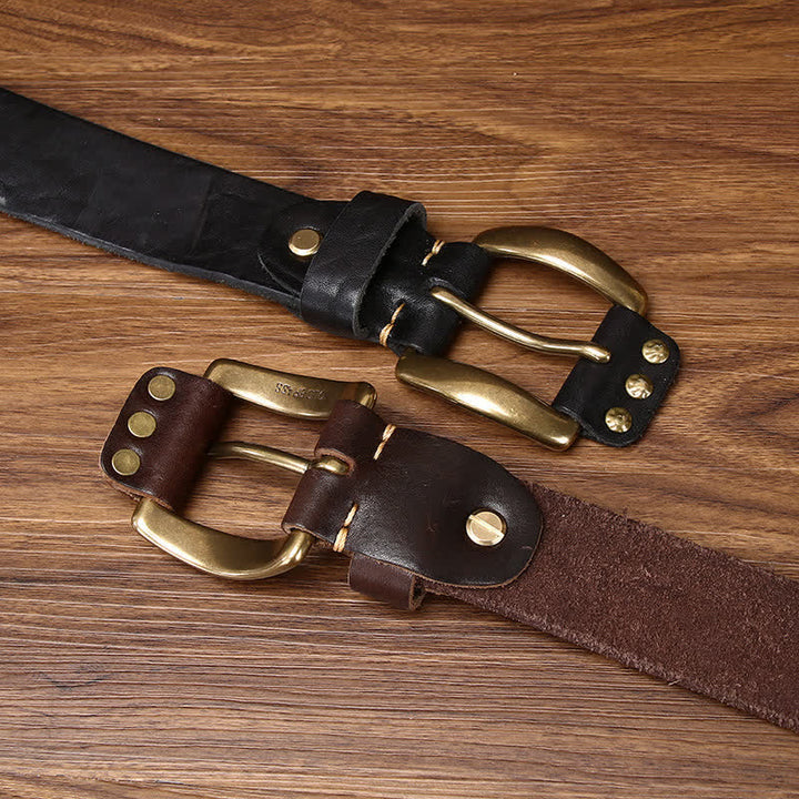 Old West Brass Rivet Distressed Studded Leather Belt - image 2