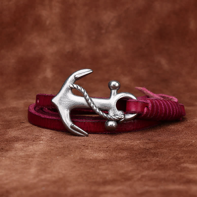 Women's Nautical Anchor Vintage Buckle Narrow Leather Belt - image 12