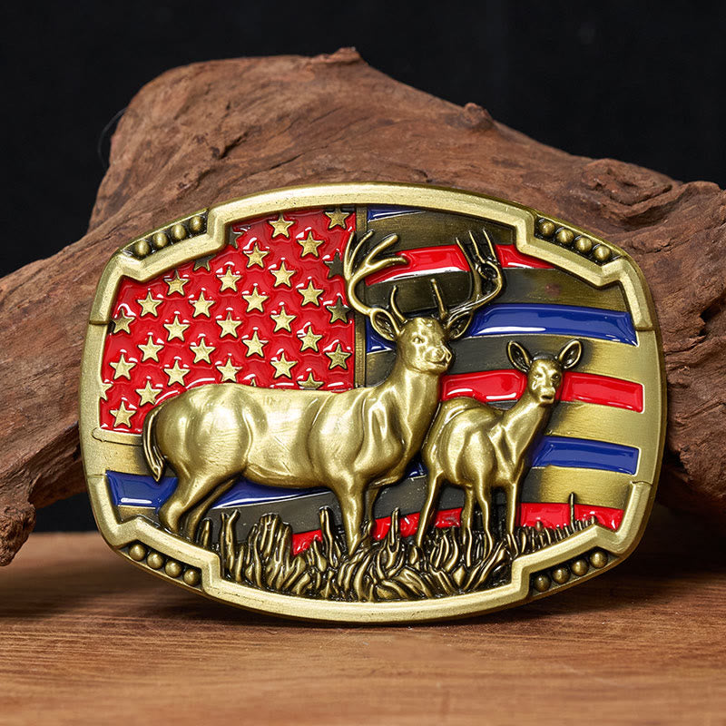 Men's Vintage Star-spangled Deer Colorful Buckle Leather Belt - # 1 - Without Belt - Not Included Belt - image 0