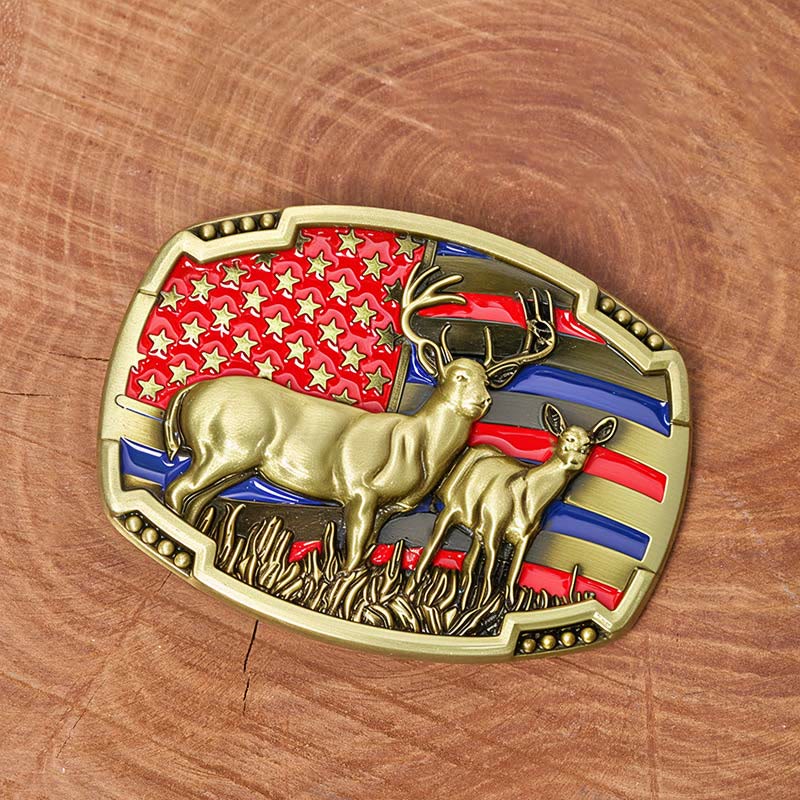 Men's Vintage Star-spangled Deer Colorful Buckle Leather Belt - image 1