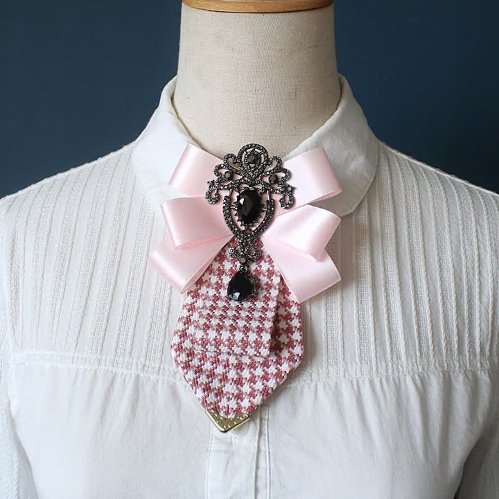 Women's Ornate Crystal & Houndstooth Pattern Necktie - Pink - image 4