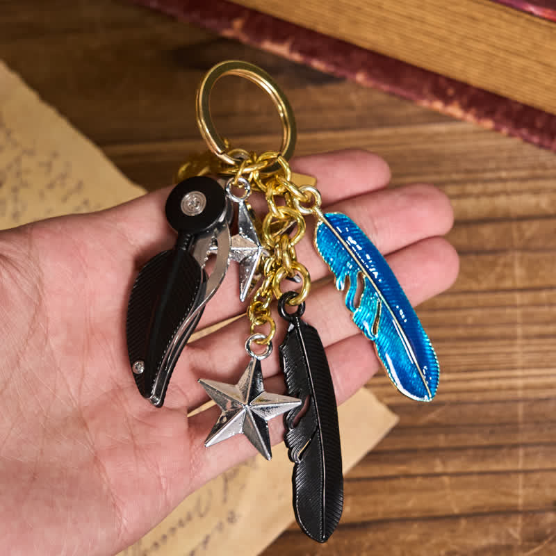 Enamel Charms Feather Tassel Creative Knife Keychain - Black - image 0
