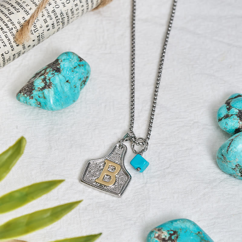 Western Style Double-colored Letter Turquoise Pendant Necklace - image 2