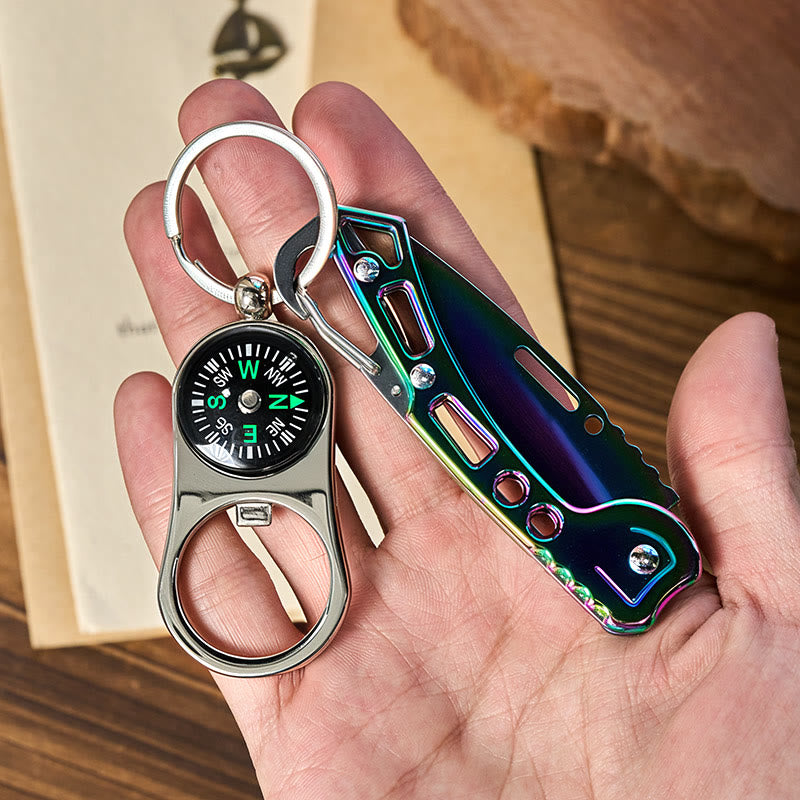 3 in 1 Multifunctional Compass Colorful Folding Knife Keychain - image 1