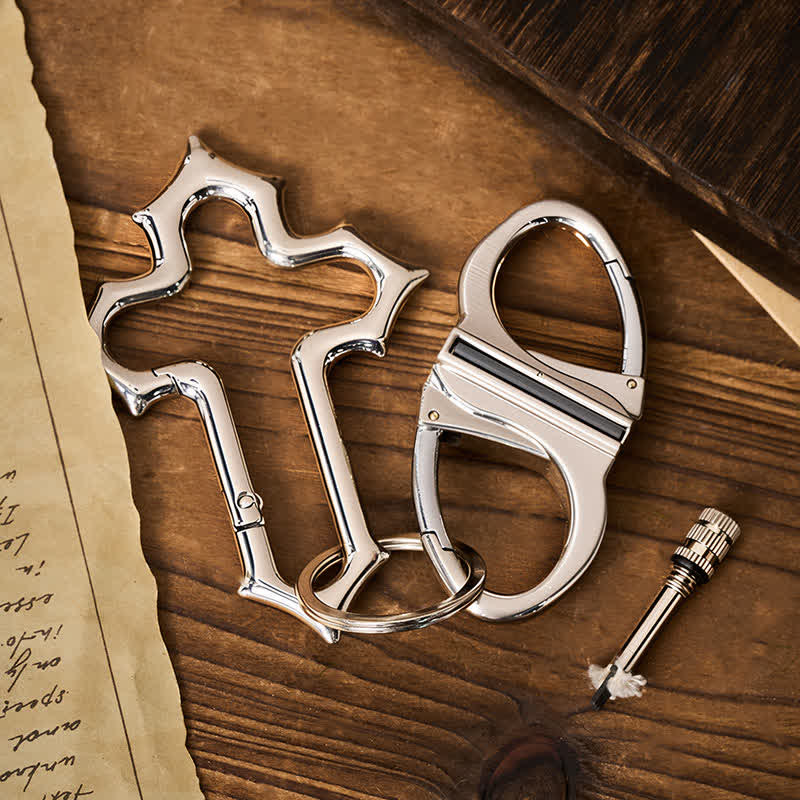 Cross-Shaped Dual Ring Matchstick Kerosene Lighter Keychain - Silver - image 0