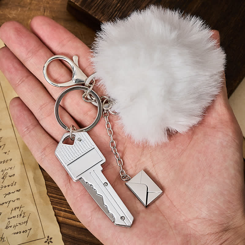 Key-Shaped Pocket Knife Customizable Envelope Keychain - Silver - image 1