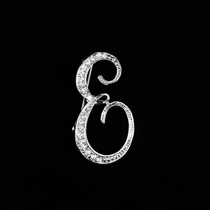 Golden & Silver Initial Letter Diamond Inlaid Brooch - Silver - E - image 27