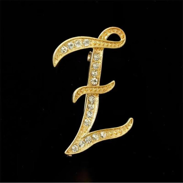 Golden & Silver Initial Letter Diamond Inlaid Brooch - Golden - Z - image 23