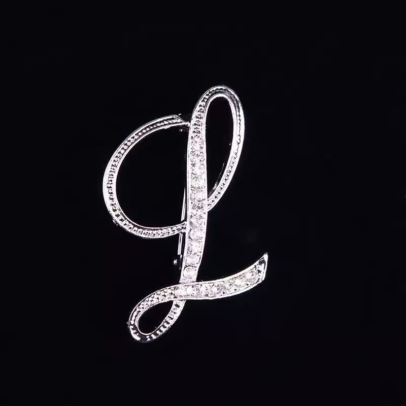 Golden & Silver Initial Letter Diamond Inlaid Brooch - Silver - L - image 34