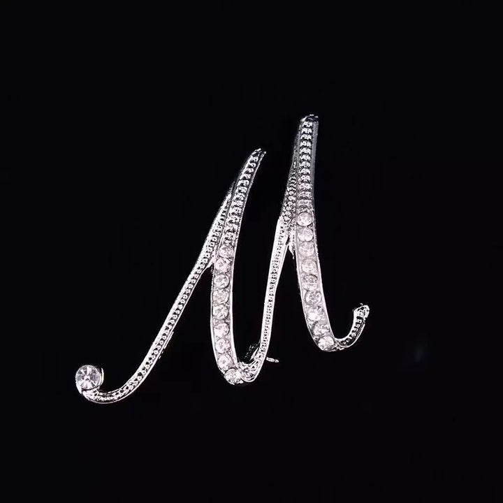Golden & Silver Initial Letter Diamond Inlaid Brooch - Silver - M - image 35