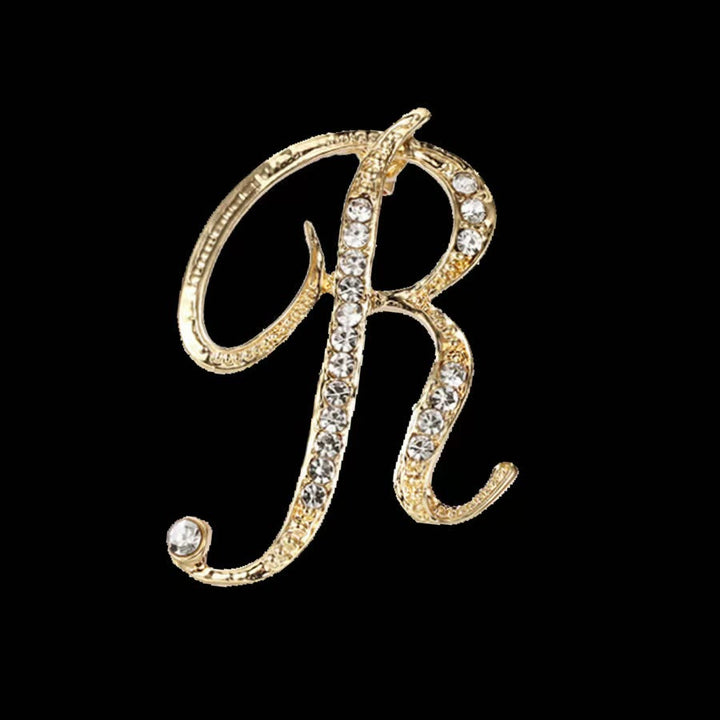Golden & Silver Initial Letter Diamond Inlaid Brooch - Golden - R - image 15