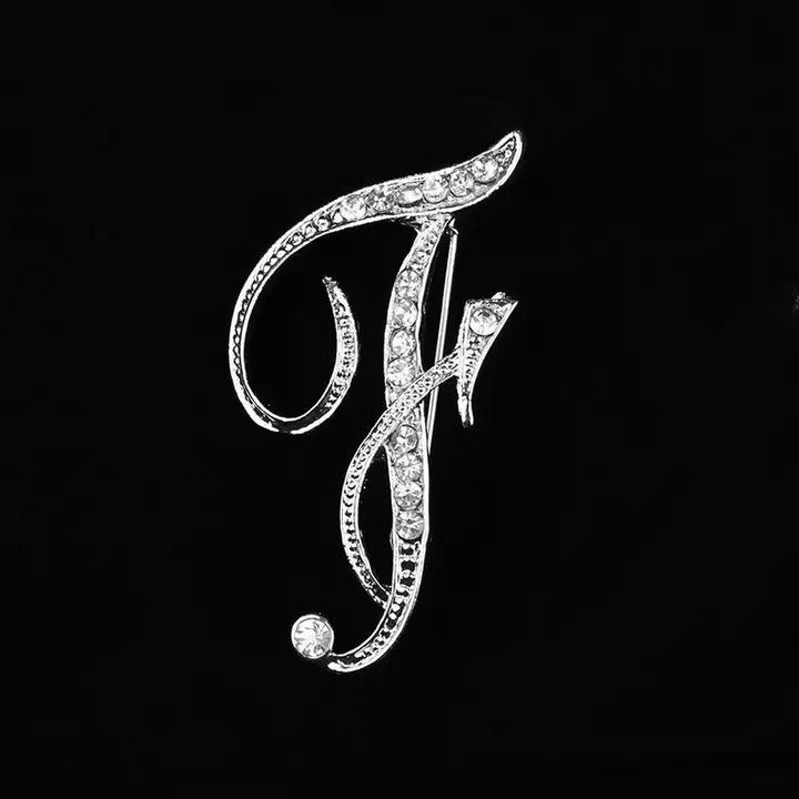 Golden & Silver Initial Letter Diamond Inlaid Brooch - Silver - F - image 28
