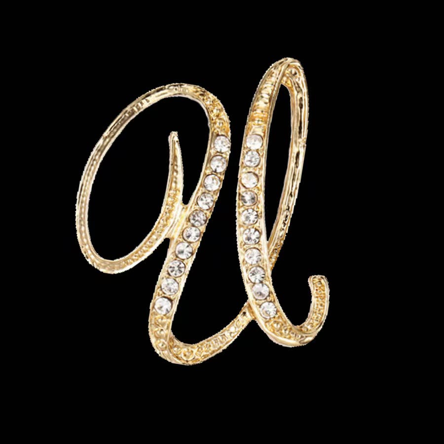 Golden & Silver Initial Letter Diamond Inlaid Brooch - Golden - U - image 18