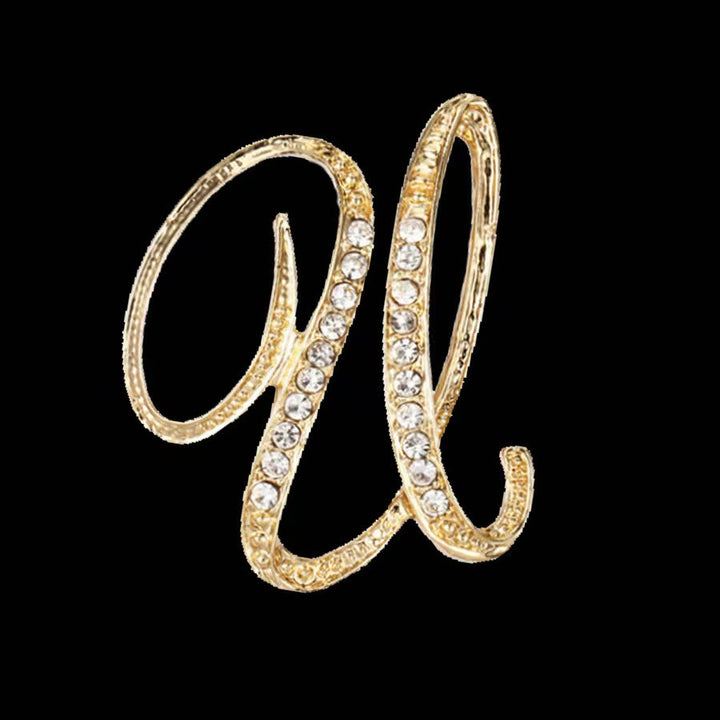 Golden & Silver Initial Letter Diamond Inlaid Brooch - Golden - U - image 18