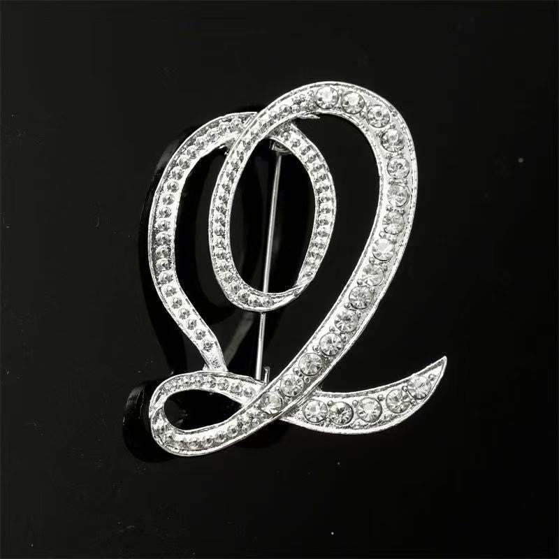 Golden & Silver Initial Letter Diamond Inlaid Brooch - Silver - Q - image 39