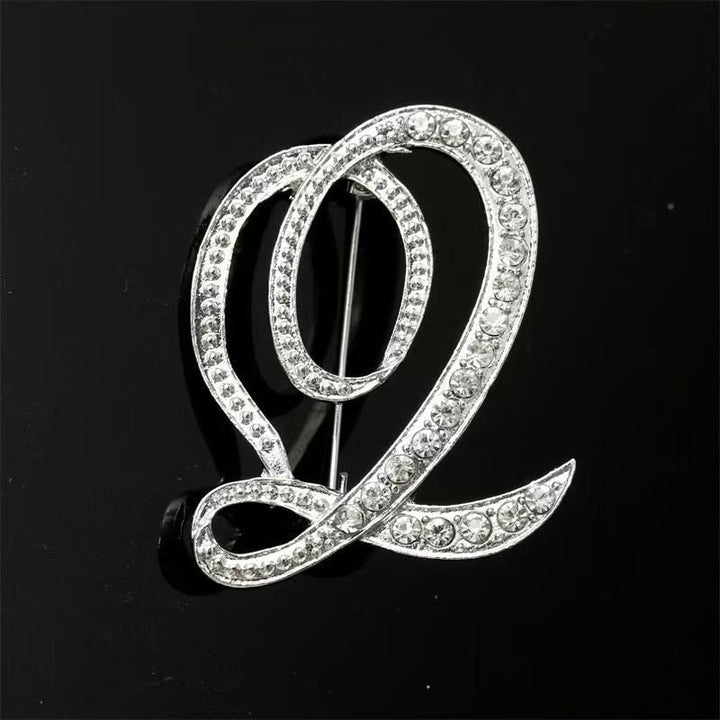 Golden & Silver Initial Letter Diamond Inlaid Brooch - Silver - Q - image 39