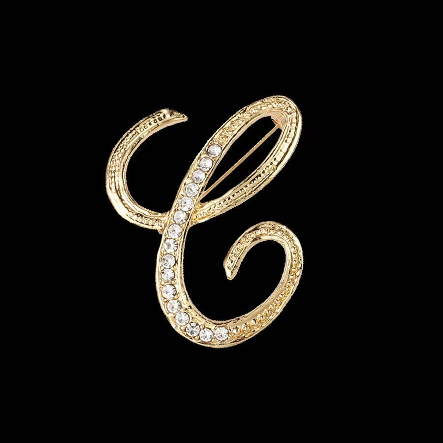Golden & Silver Initial Letter Diamond Inlaid Brooch - Golden - C - image 3